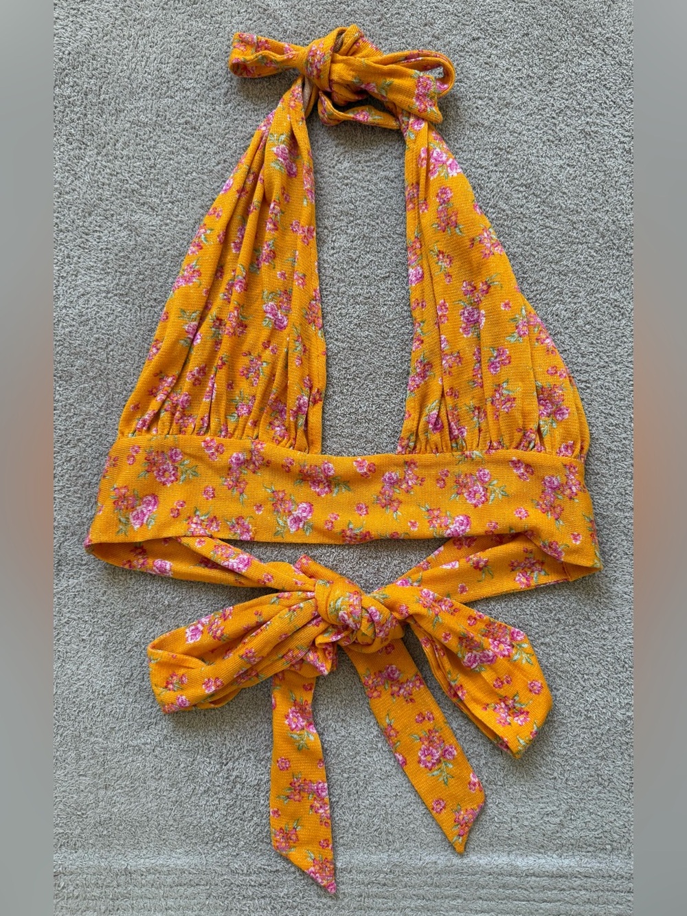 Beach Bunny - SADDIE WRAP HALTER TOP  - ORANGE DITSY FLORAL